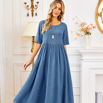 WOMEN'SCASUALSUMMERPLEATED    LINENMAXIDRESS