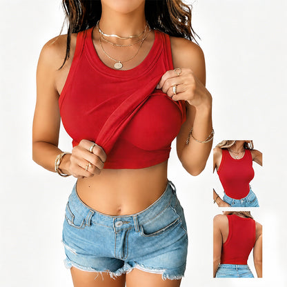 This Week's Special Price🍃Round Neck Built-in Bra Ribbed Tank Top Fit Casual Comfortable💥