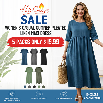 WOMEN'SCASUALSUMMERPLEATED    LINENMAXIDRESS