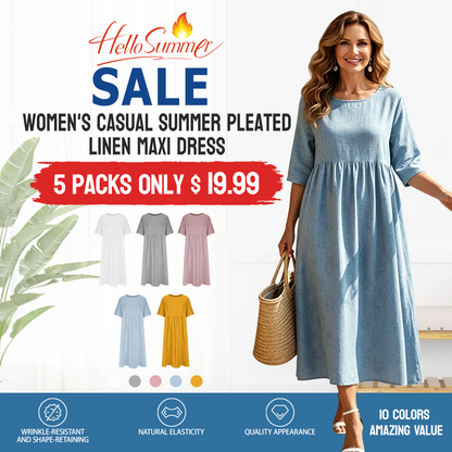 WOMEN'SCASUALSUMMERPLEATED    LINENMAXIDRESS