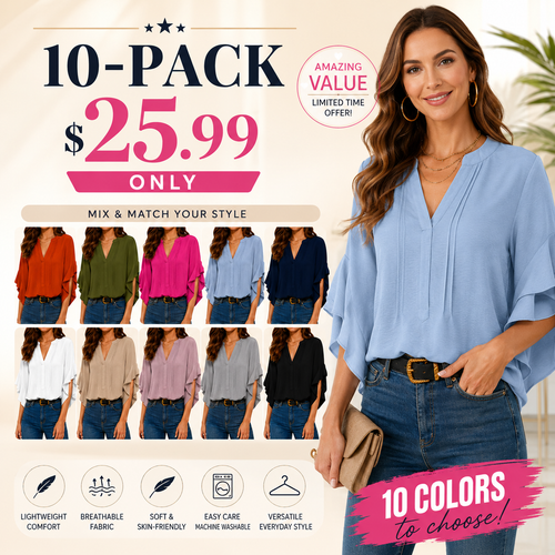 Plus Size Ruffle Sleeve V-Neck Shirt Top