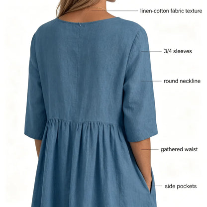 WOMEN'SCASUALSUMMERPLEATED    LINENMAXIDRESS